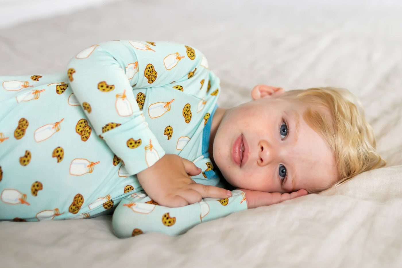 Frosted Blue Milk & Cookies Coverall (0-24m) - Free Birdees
