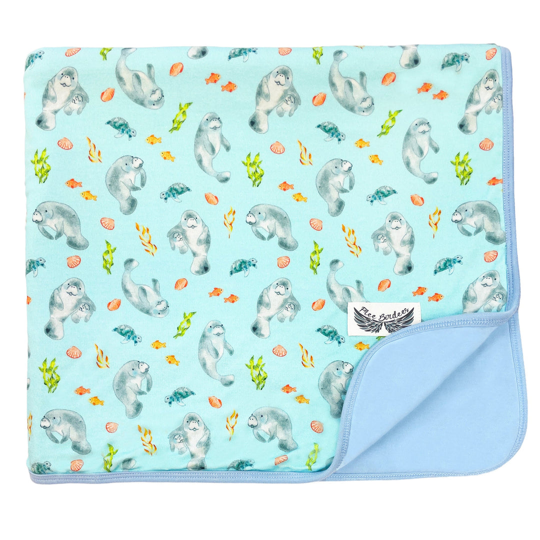 Get Your Float on Manatees Double-Layered Throw Blanket