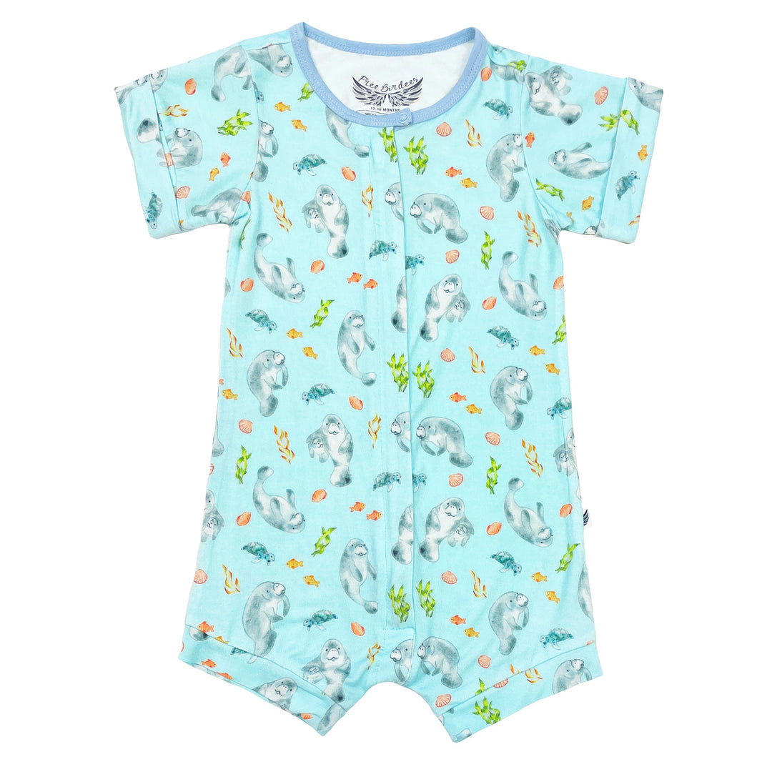 Get Your Float on Manatees Short Two-Way Zippy Romper (0-24m)