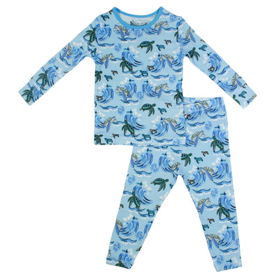 Go with the Flow Sea Turtles Long Sleeve Pajama Set (2T-12Y) - Free Birdees