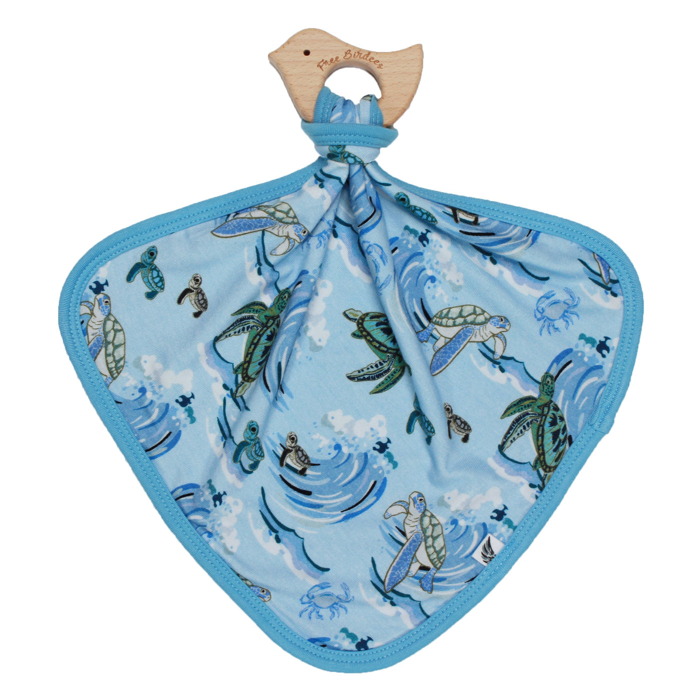 Go with the Flow Sea Turtles Lovey with Wooden Teether - Free Birdees
