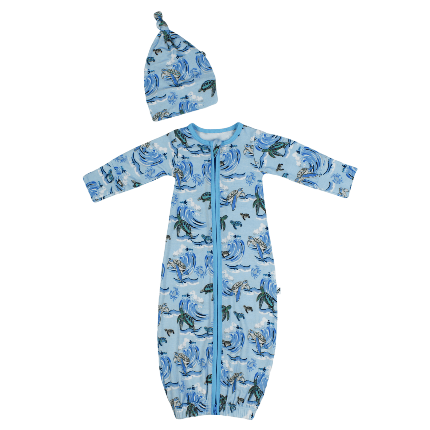 Go with the Flow Sea Turtles Newborn Gown & Knot Hat Set - Free Birdees