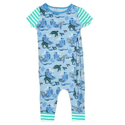 Go with the Flow Sea Turtles Romper with Side Zipper (0-24m) - Free Birdees