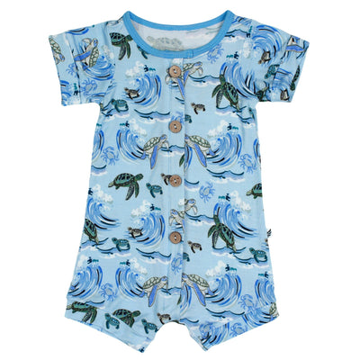 Go with the Flow Sea Turtles Short Two-Way Zippy Romper with Faux Buttons (2T-3T) - Free Birdees