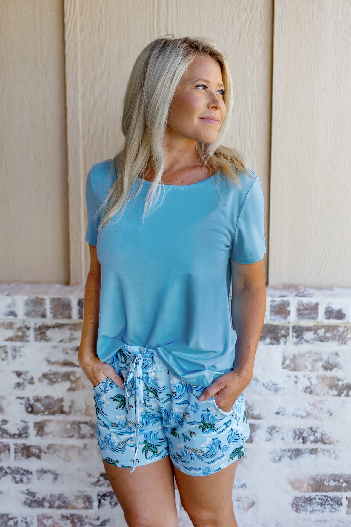 Go with the Flow Sea Turtles Women's Short Sleeve & Shorts Pajama Set - Free Birdees