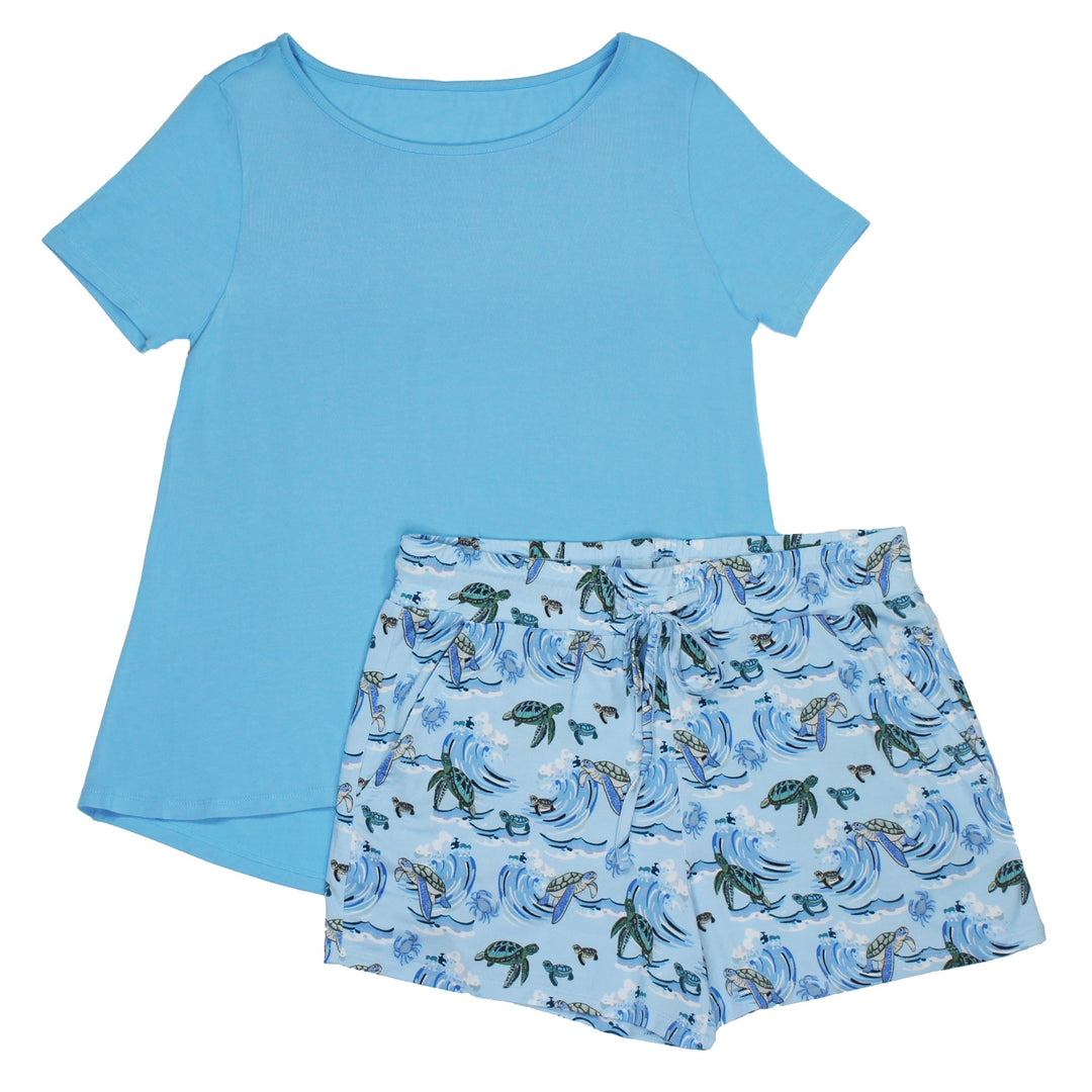 Go with the Flow Sea Turtles Women's Short Sleeve & Shorts Pajama Set