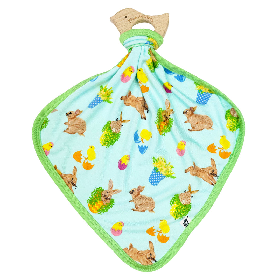 Hippity Hoppity Bunnies & Baby Chicks Lovey with Wooden Teether