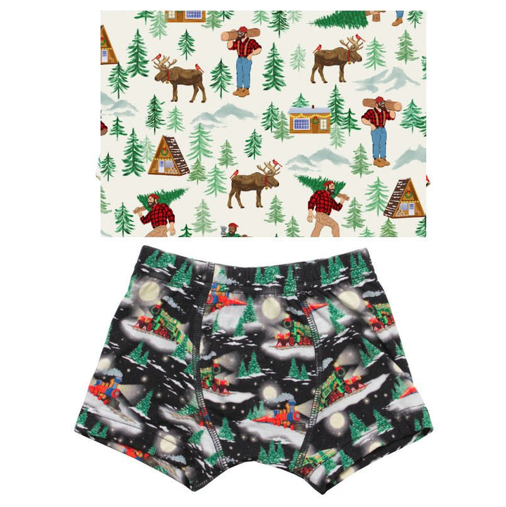 Magical Midnight Express Trains/Forest Wonderland Lumberjacks Boys Boxer Set of 2