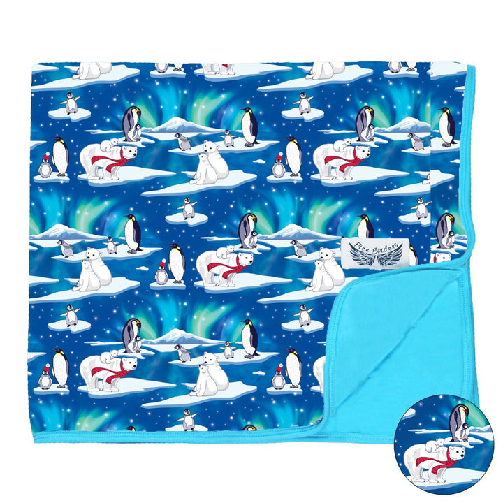 Northern Lights, Polar Bears & Penguins Double-Layered Throw Blanket