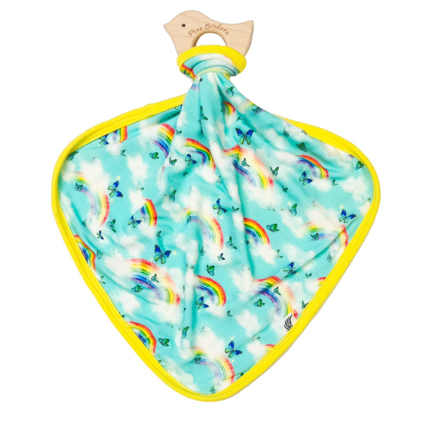 Over the Rainbow & Butterflies Lovey with Wooden Teether - Free Birdees