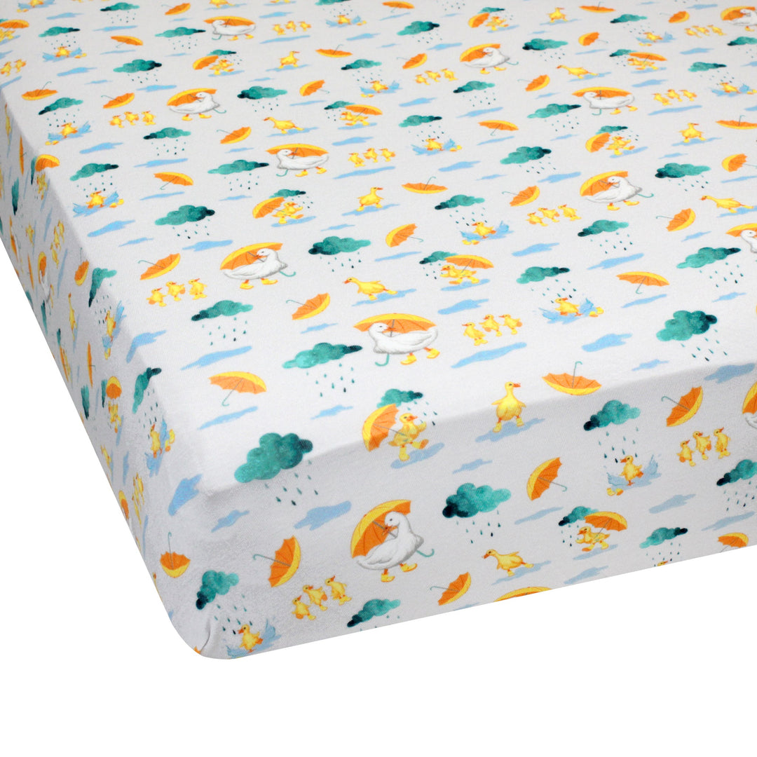 Playing in the Rain Duckies Twin Fitted Sheet - Free Birdees