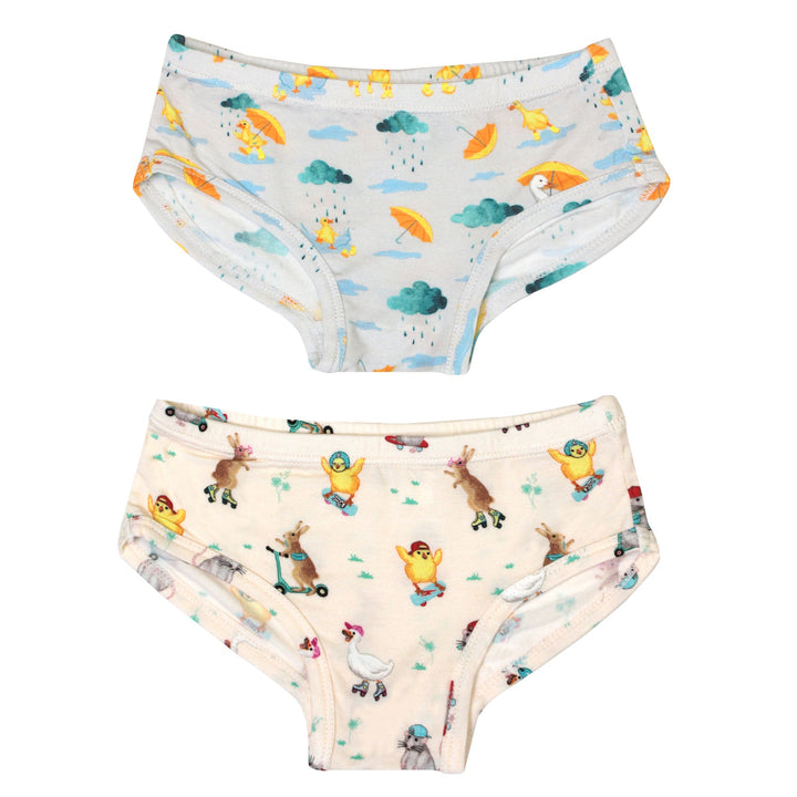 Playing in the Rain Duckies/Skate 'n Scoot Animals Girls Underwear Set of 2 - Free Birdees