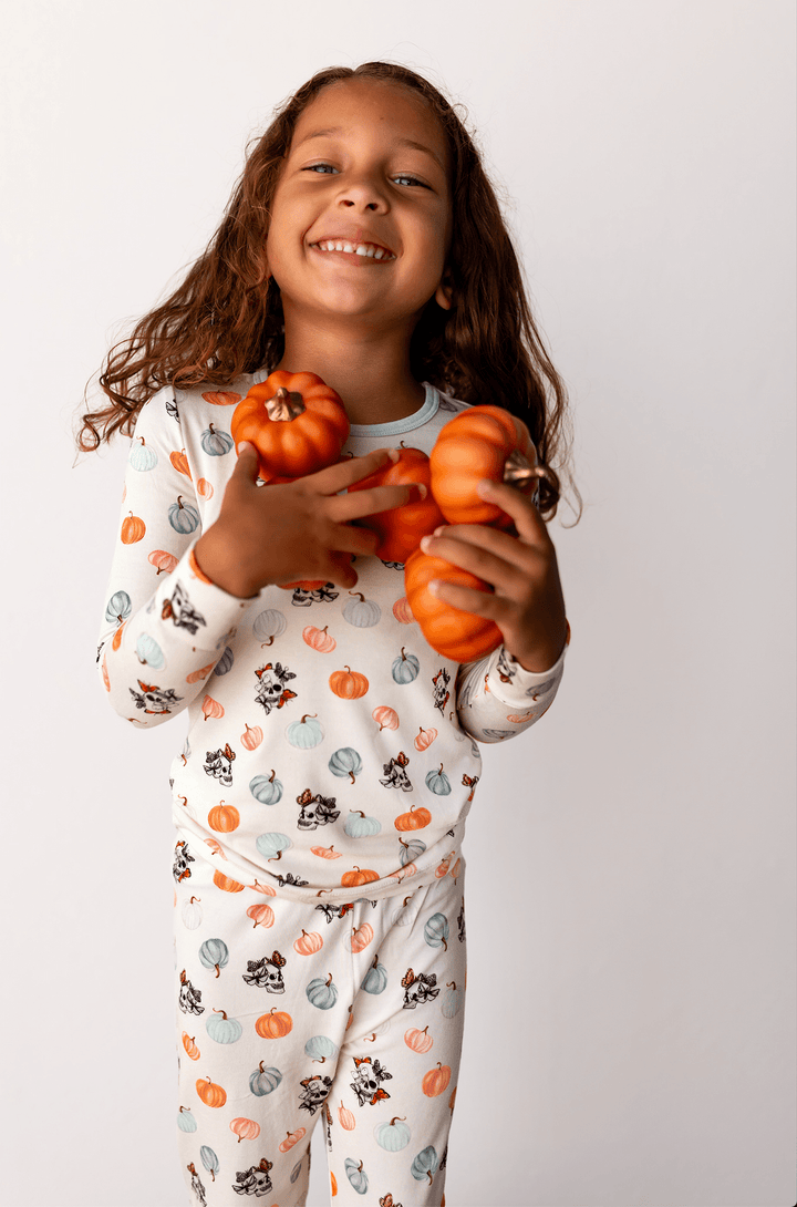Pumpkin Garden of Moths & Skulls Long Sleeve Pajama Set (2T-12Y)