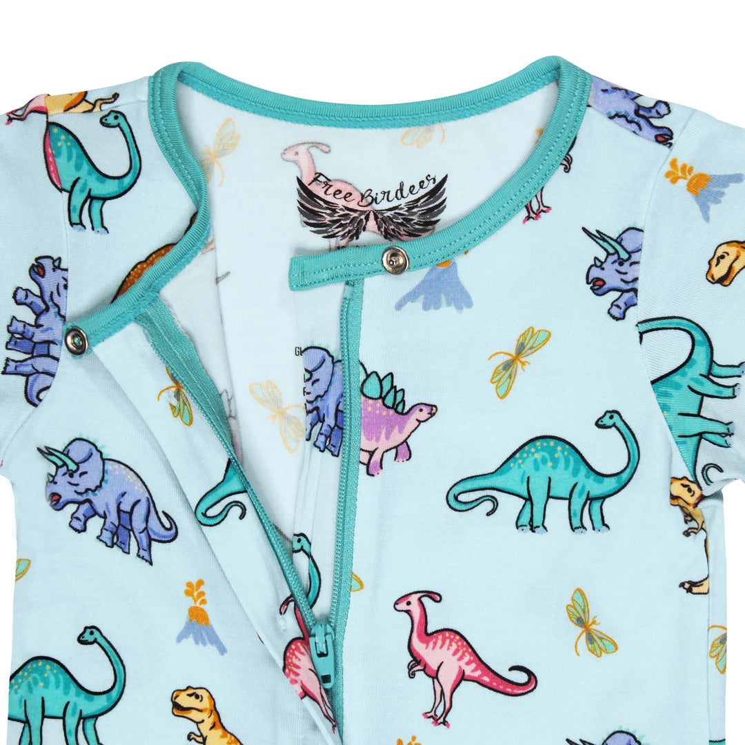 Rawr Your World Dinos & Dragonflies Short Two-Way Zippy Romper with Faux Buttons (0-24m)
