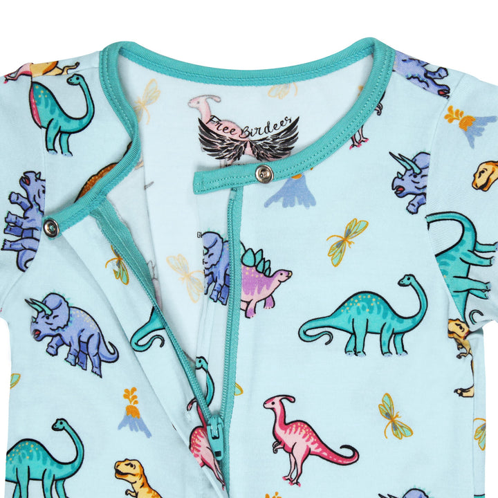 Rawr Your World Dinos & Dragonflies Short Two-Way Zippy Romper with Faux Buttons (2T-3T)