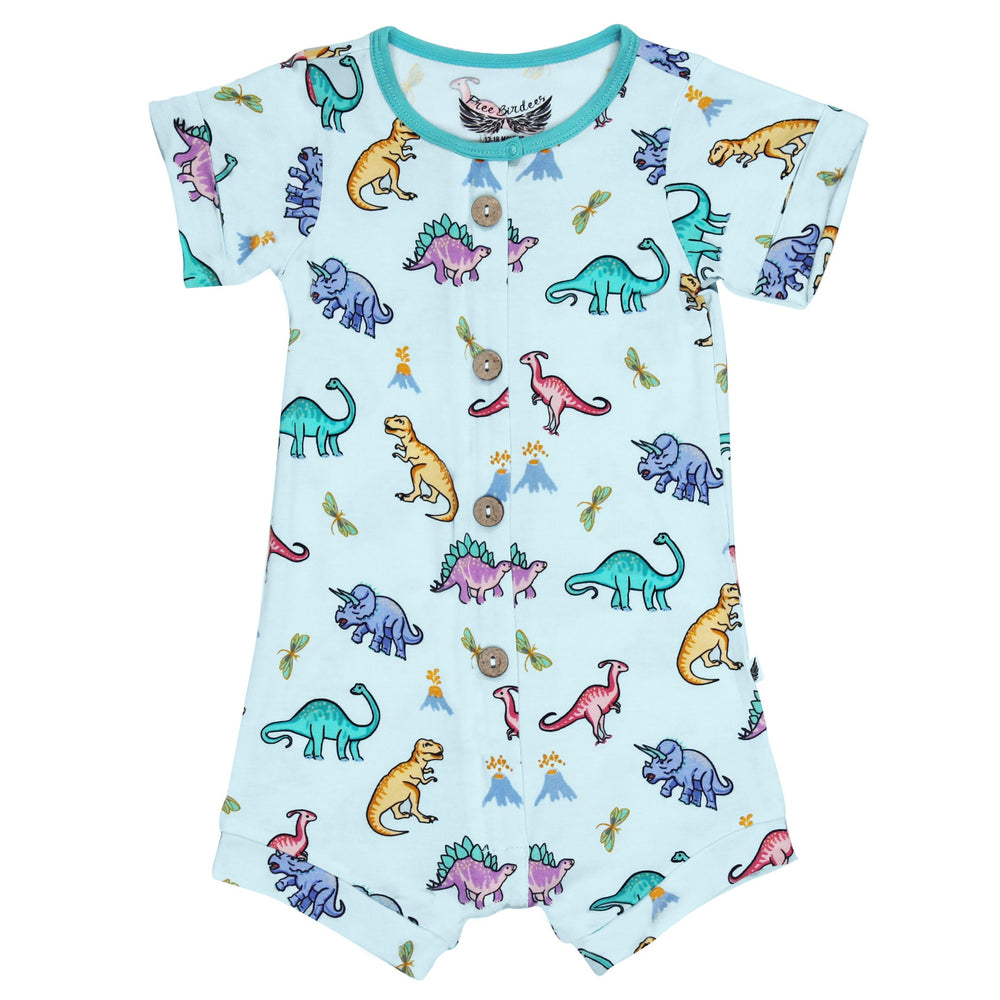 Rawr Your World Dinos & Dragonflies Short Two-Way Zippy Romper with Faux Buttons (2T-3T)