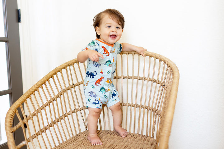 Rawr Your World Dinos & Volcanos Short Two-Way Zippy Romper with Faux Buttons (0-24m)