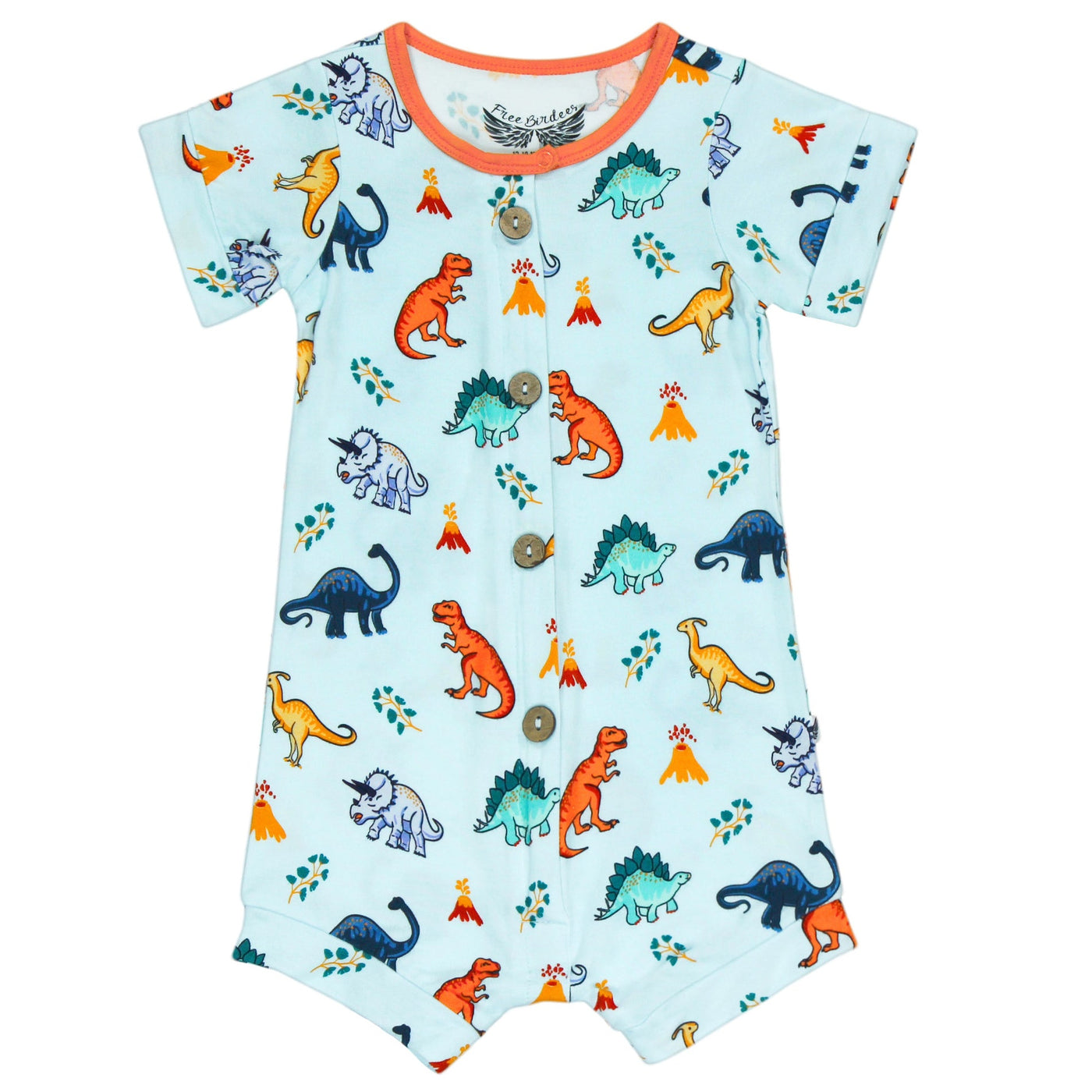 Rawr Your World Dinos & Volcanos Two-Way Zippy Romper with Faux Buttons (0-24m) - Free Birdees