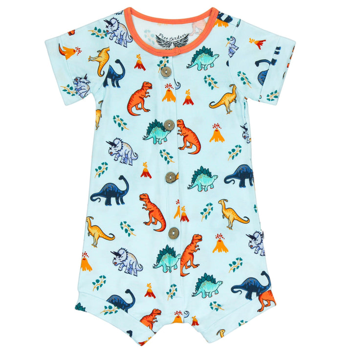Rawr Your World Dinos & Volcanos Short Two-Way Zippy Romper with Faux Buttons (2T-3T)