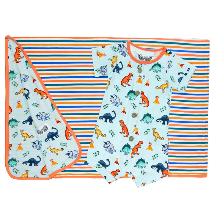 Rawr Your World Dinos & Volcanos Short Two-Way Zippy Romper with Faux Buttons (2T-3T)