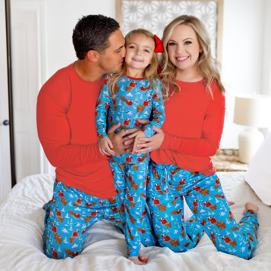 Santa & Highland Cattle Sleighs Men's Long Sleeve Pajama Set