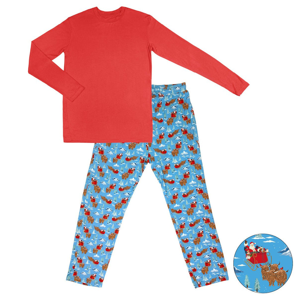 Santa & Highland Cattle Sleighs Men's Long Sleeve Pajama Set