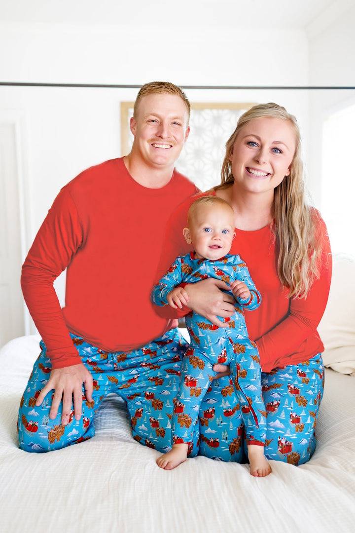 Santa & Highland Cattle Sleighs Men's Long Sleeve Pajama Set