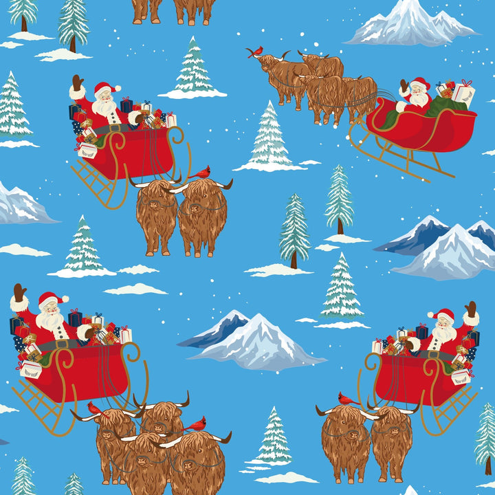Santa & Highland Cattle Sleighs Quilted Throw Blanket