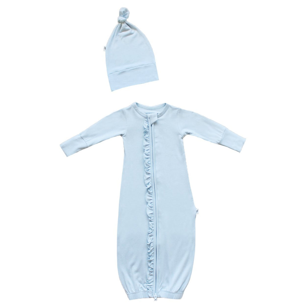 Sky Ruffle Newborn Gown & Knot Hat Set