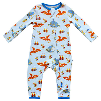 Steel Blue Dragons & Knights Coverall (0-24m) - Free Birdees
