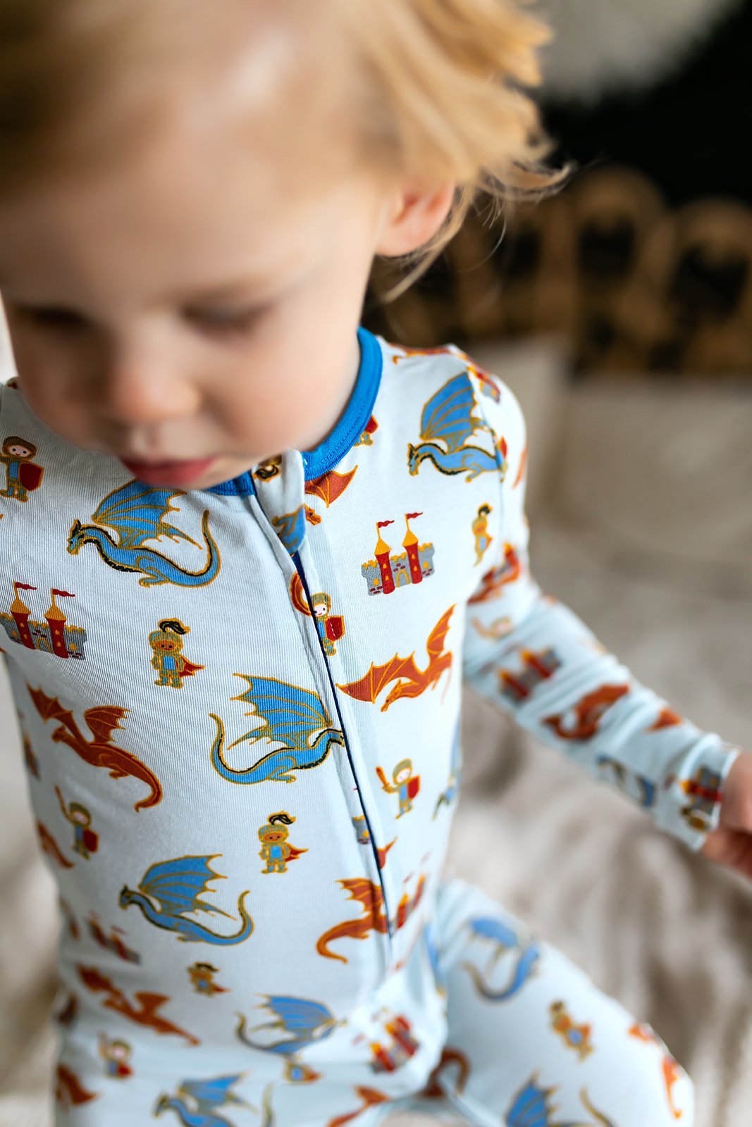 Steel Blue Dragons & Knights Coverall (0-24m) - Free Birdees