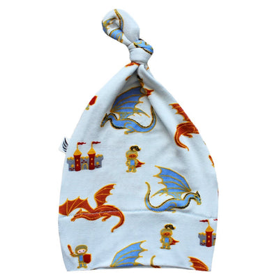 Steel Blue Dragons & Knights Knotted Hat (0-3M) - Free Birdees