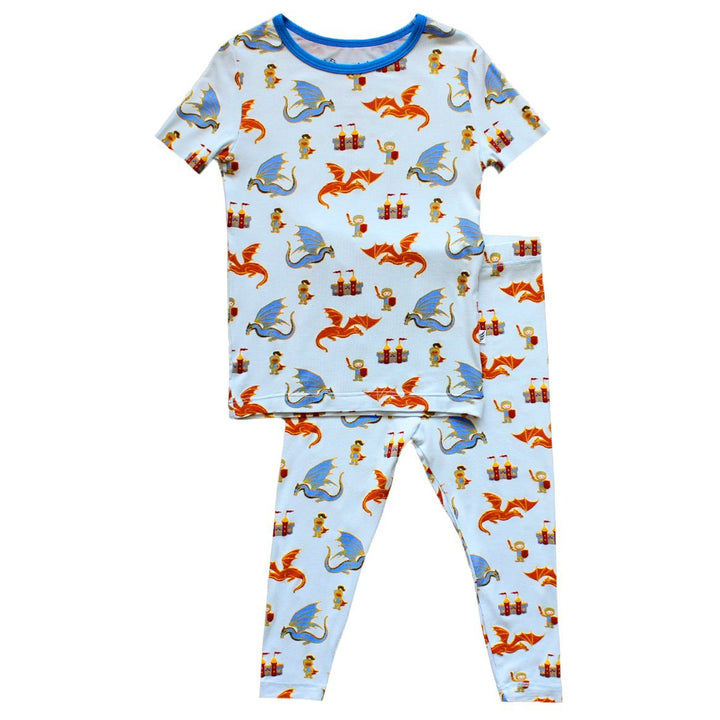 Steel Blue Dragons & Knights Short Sleeve Pajama Set (2T-10Y)