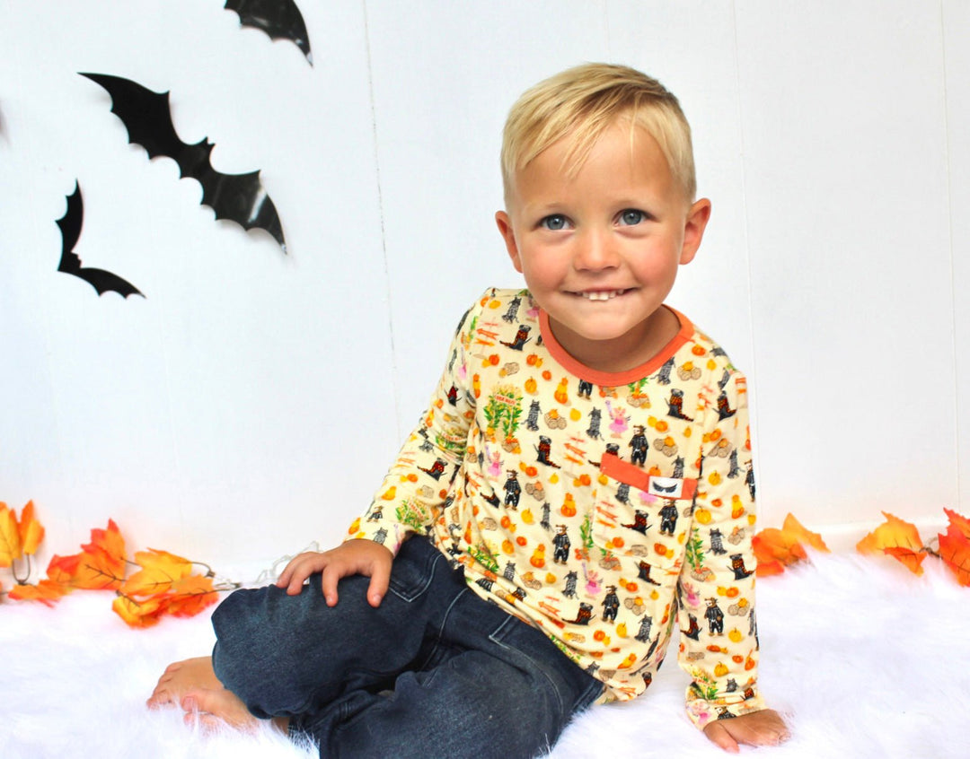 Trick-or-treating at the Pumpkin Patch Long Sleeve Pocket Tee (18M-8Y)