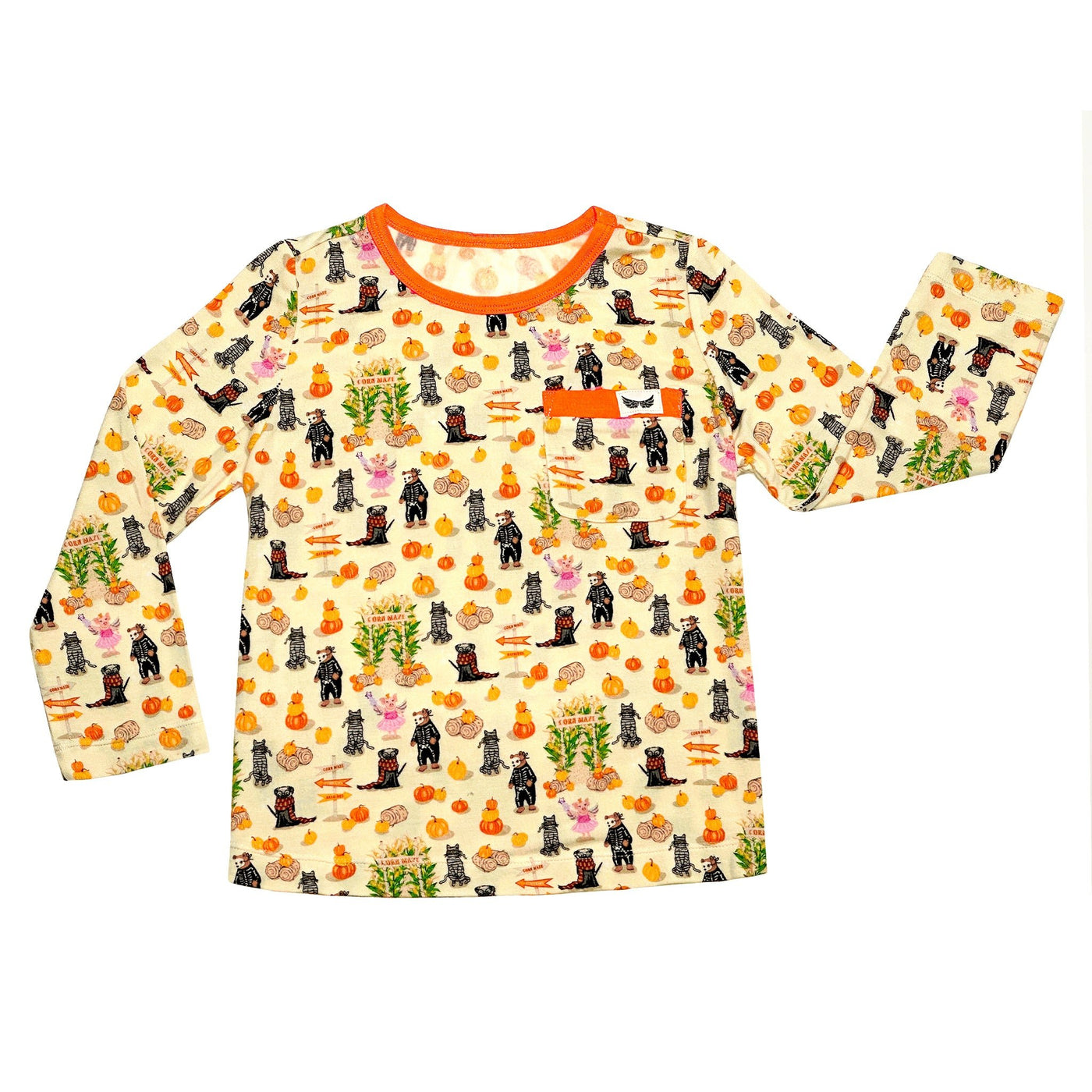 Trick-or-treating at the Pumpkin Patch Long Sleeve Pocket Tee (18M-8Y) - Free Birdees