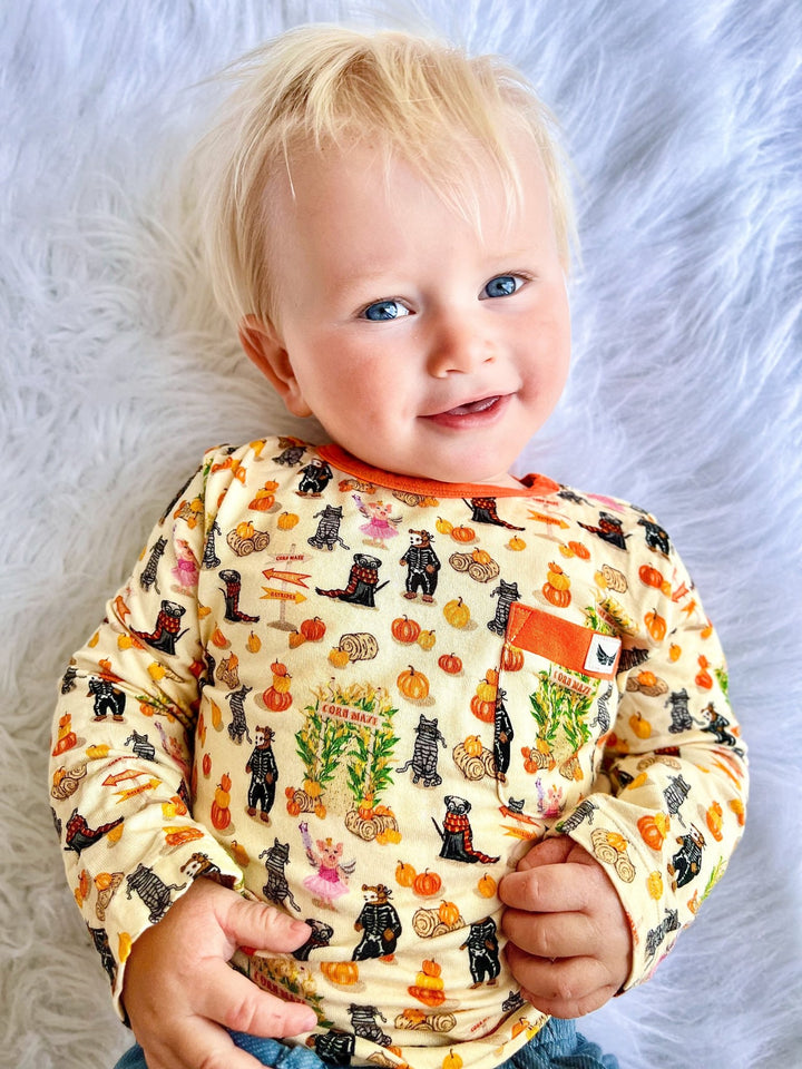 Trick-or-treating at the Pumpkin Patch Long Sleeve Pocket Tee (18M-8Y)