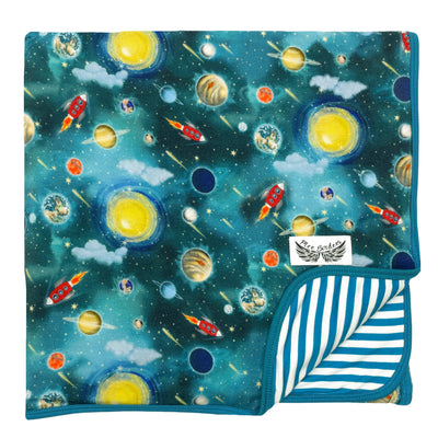 Vroom to the Planets Double-Layered Throw Blanket - Free Birdees