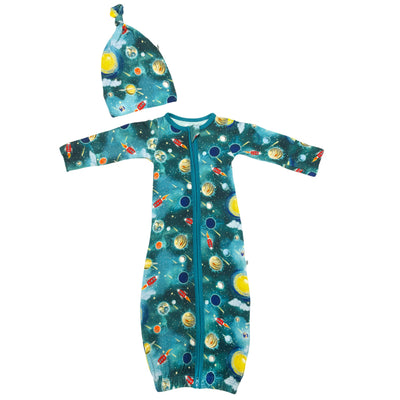 Vroom to the Planets Newborn Gown & Knot Hat Set - Free Birdees