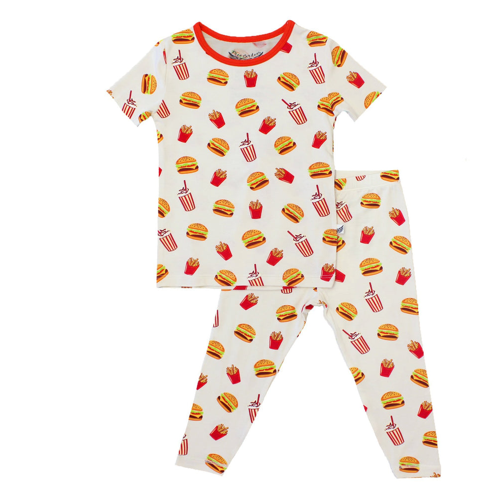 White Truffle Burgers & Fries Short Sleeve Pajama Set (2T-12Y)